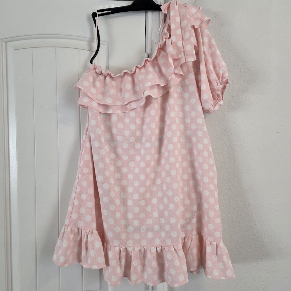 Lisa Marie Fernandez Pink Polka Dot Ruffle Dress Size XL - Picture 3 of 11